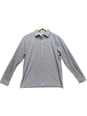 Vintage Leon Levin Men's Half Button Collared Shirt Size M White Blue Print